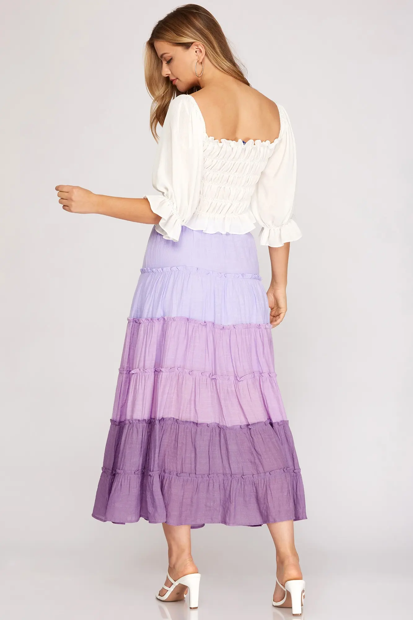 Purple ombre maxi skirt tiered detail