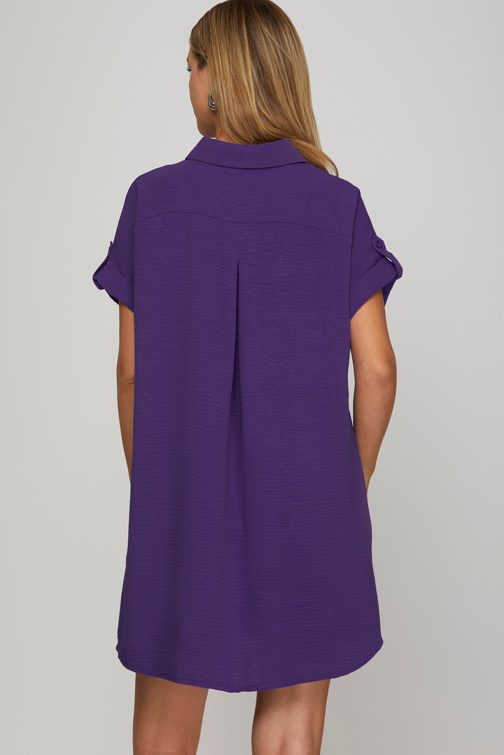 Purple button-front mini shirt dress, alternate view