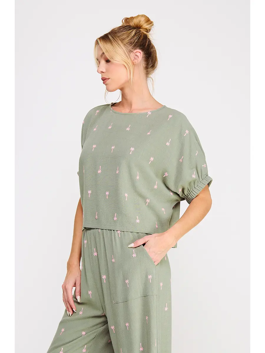 PALM TREE LINEN DOLMAN TOP