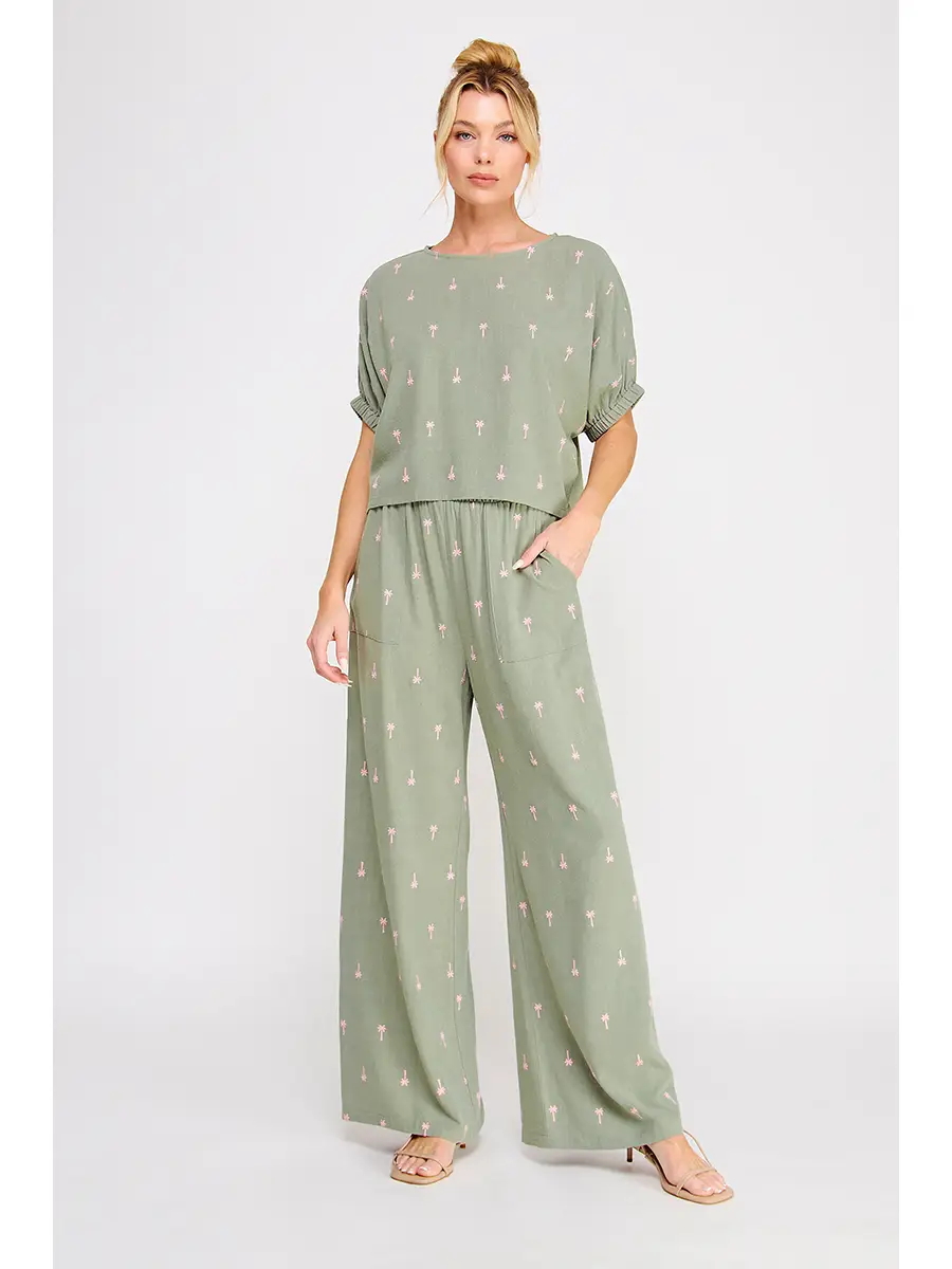 PALM TREE LINEN DOLMAN TOP
