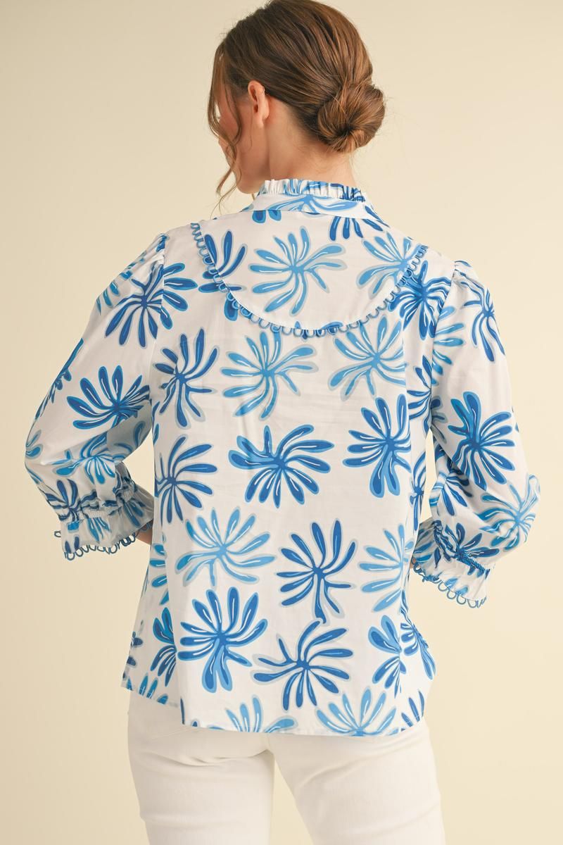 PRINTED SPLIT NECK BLOUSE