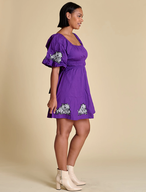 Horned Frog Puff Sleeve Dress