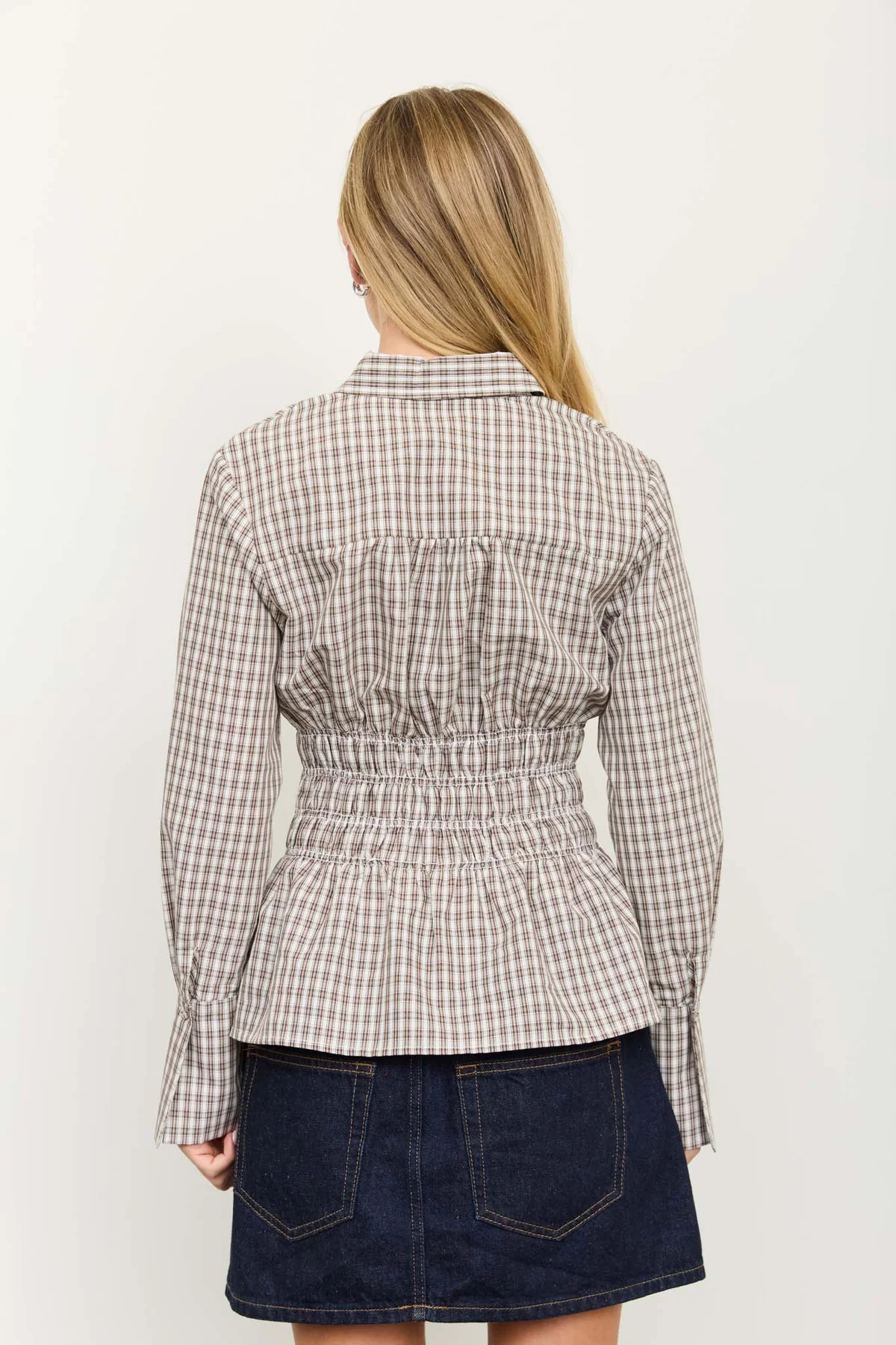Plaid Shirred-Waist Shirt in brown - view 2