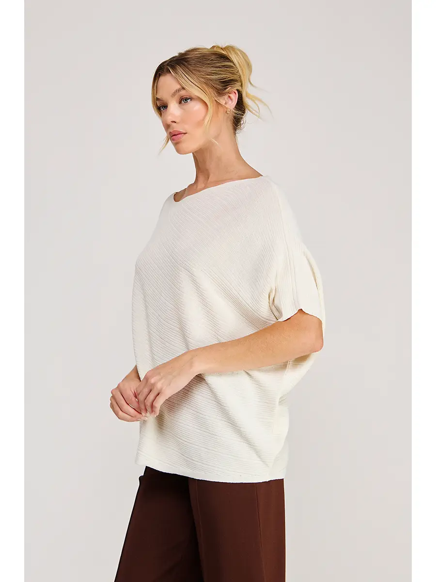 Cream asymmetric boat-neck knit top - product image 2