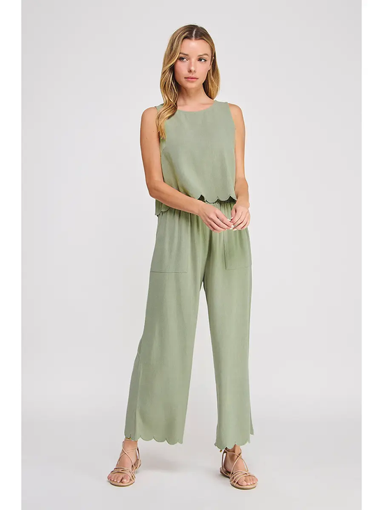 LINEN SCALLOP HEM TANK