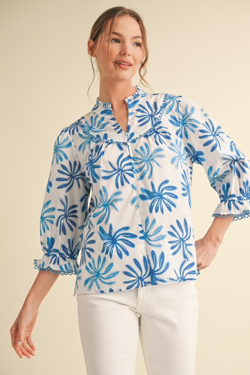 PRINTED SPLIT NECK BLOUSE