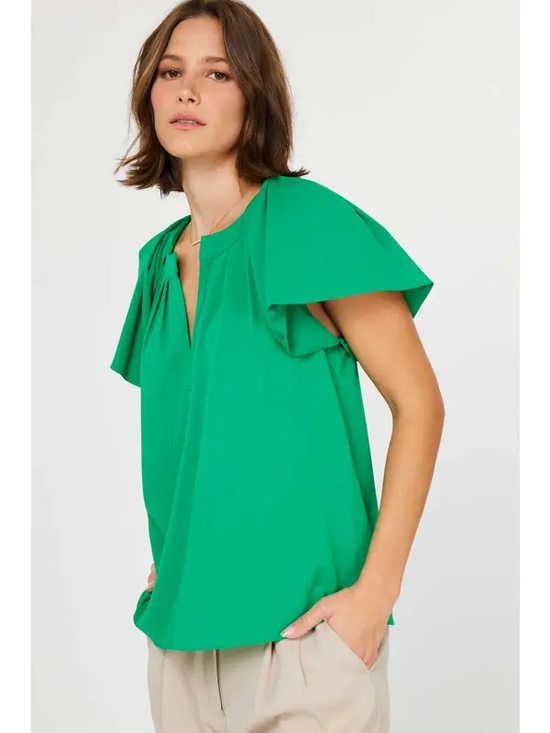 PLEATED NECKLINE & SLEEVE DETAIL BLOUSE