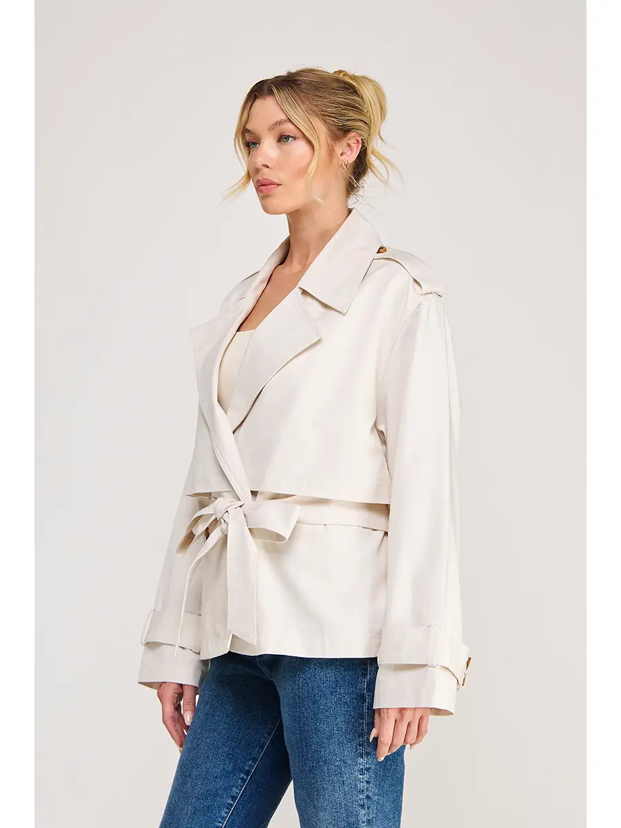Cream cropped belted trench jacket - product image 2