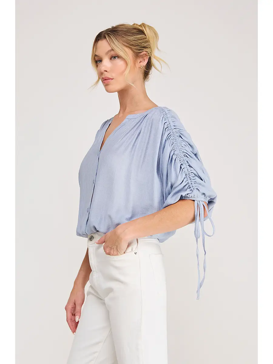 Cream and blue ruffle drawstring-sleeve top - product image 5