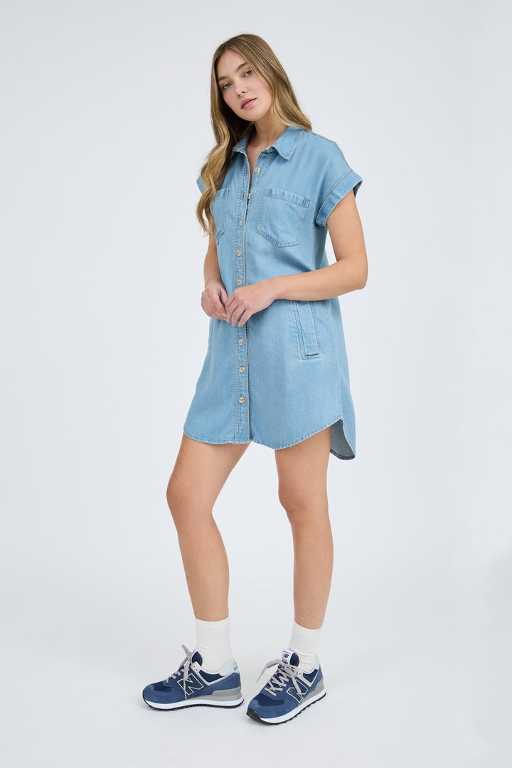 POCKET DETAIL COLLARED BUTTON DOWN MINI DRESS