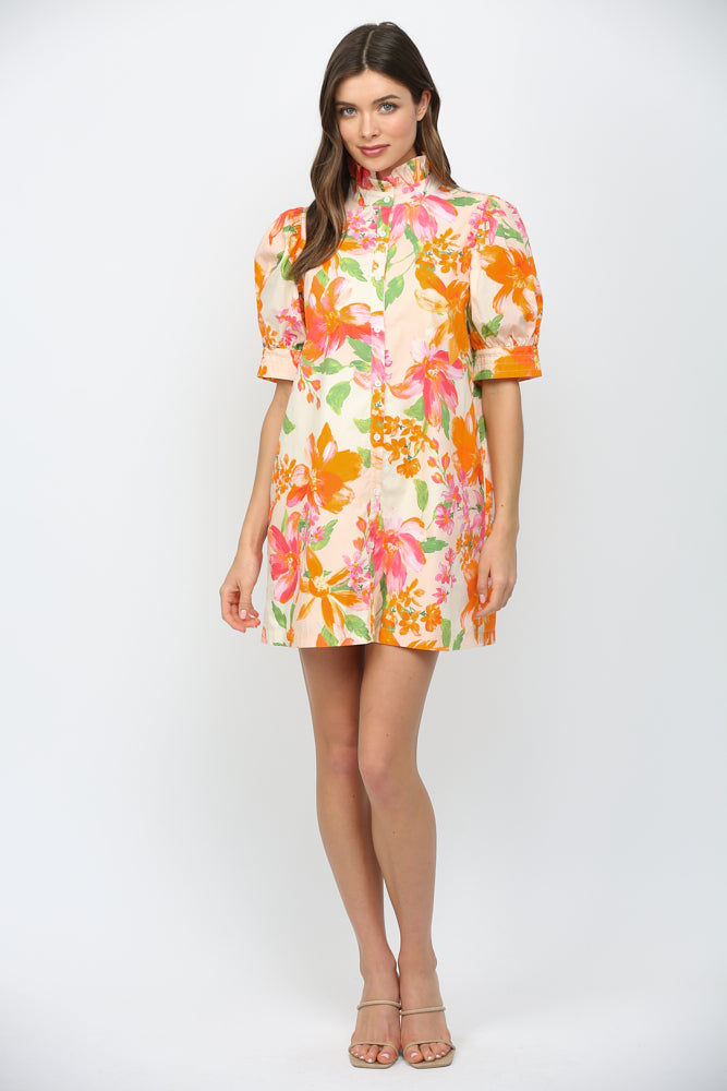 RUFFLE NECKLINE MINI DRESS