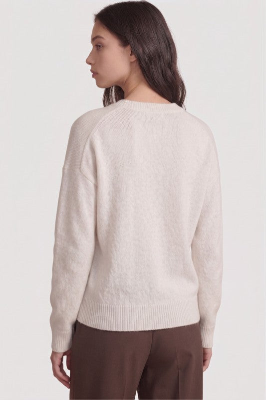 Ivory plush V-neck sweater back view