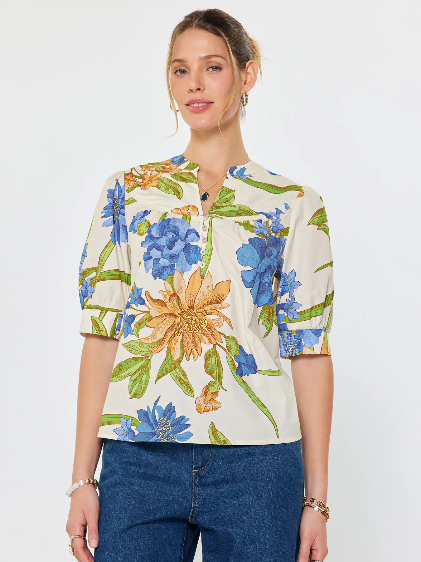 FLORAL SPLIT NECK BLOUSE