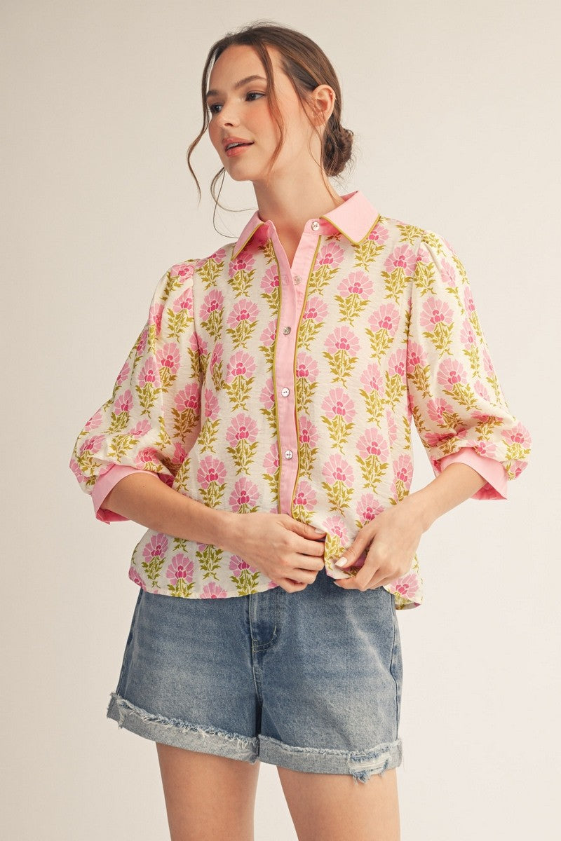 LOVELY FLORAL BUTTON UP TOP