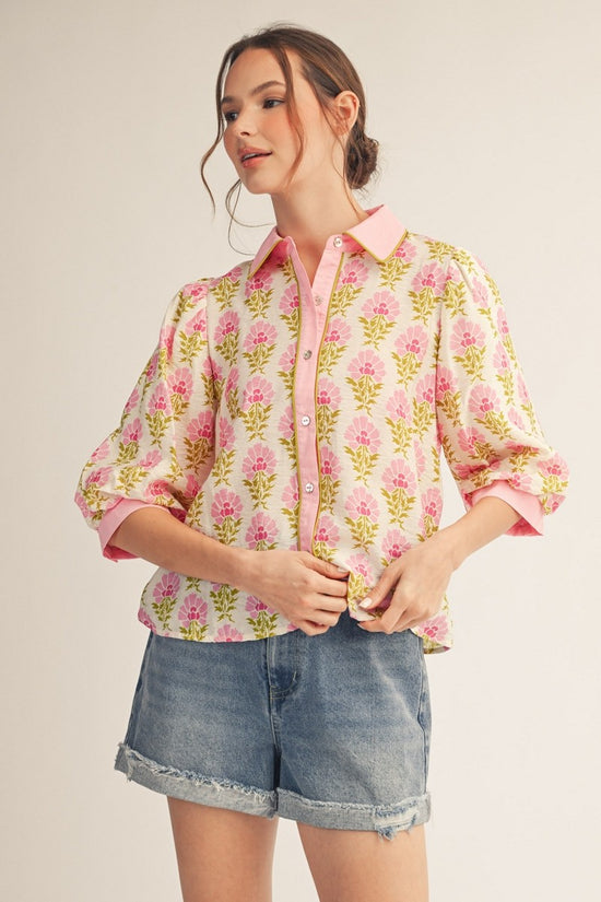 LOVELY FLORAL BUTTON UP TOP