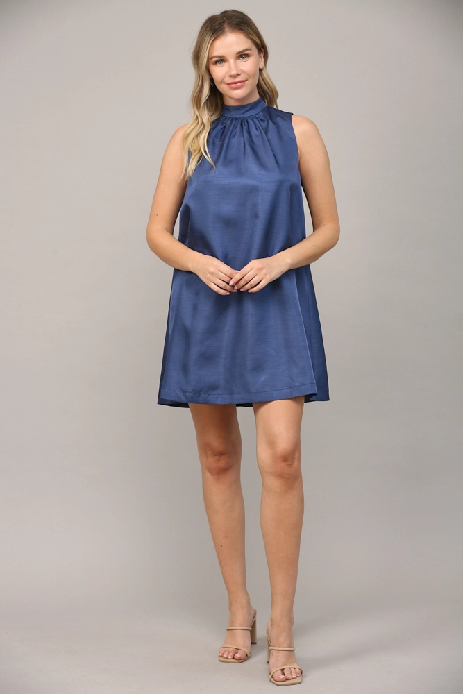 TIE BACK SLEEVELESS SATIN MINI DRESS