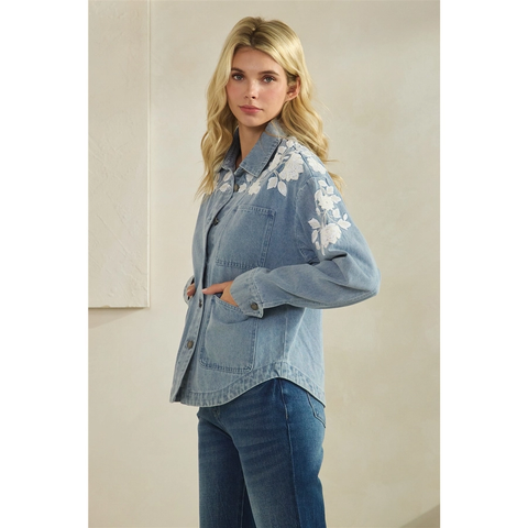 Embroidered Chambray Top