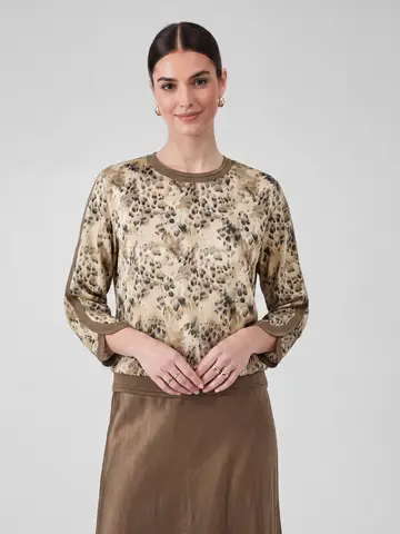 Mixed-Media Leopard Long-Sleeve Top