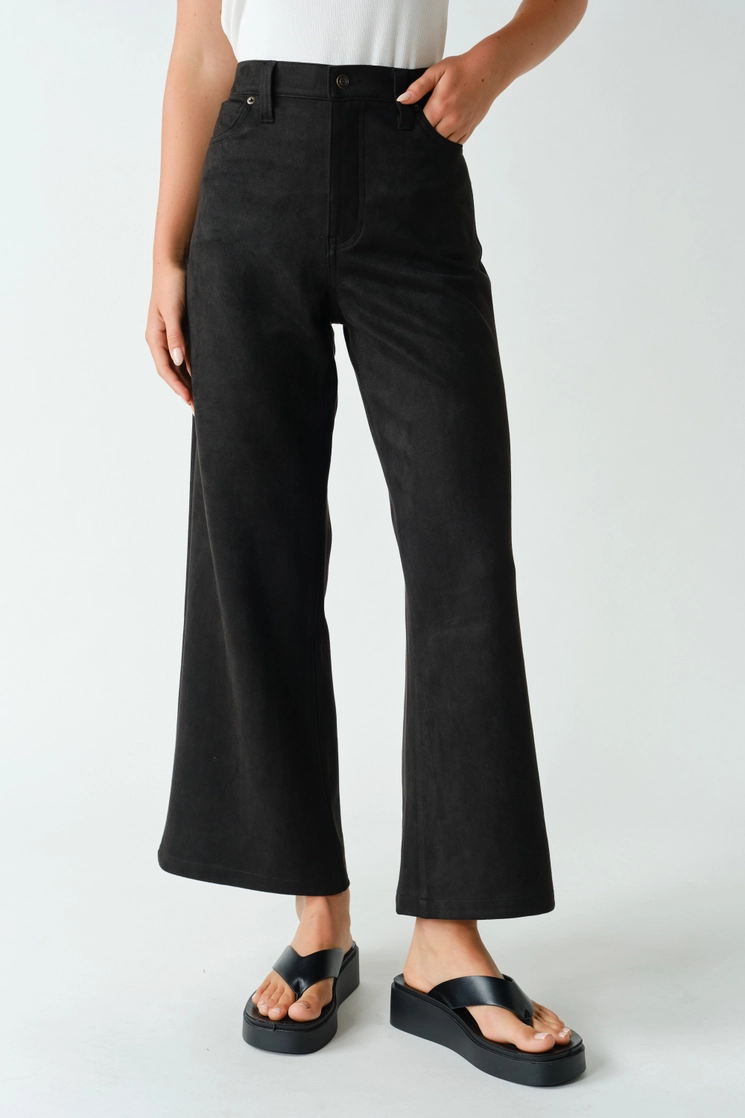 Black Mojave faux-suede wide-leg pants front view