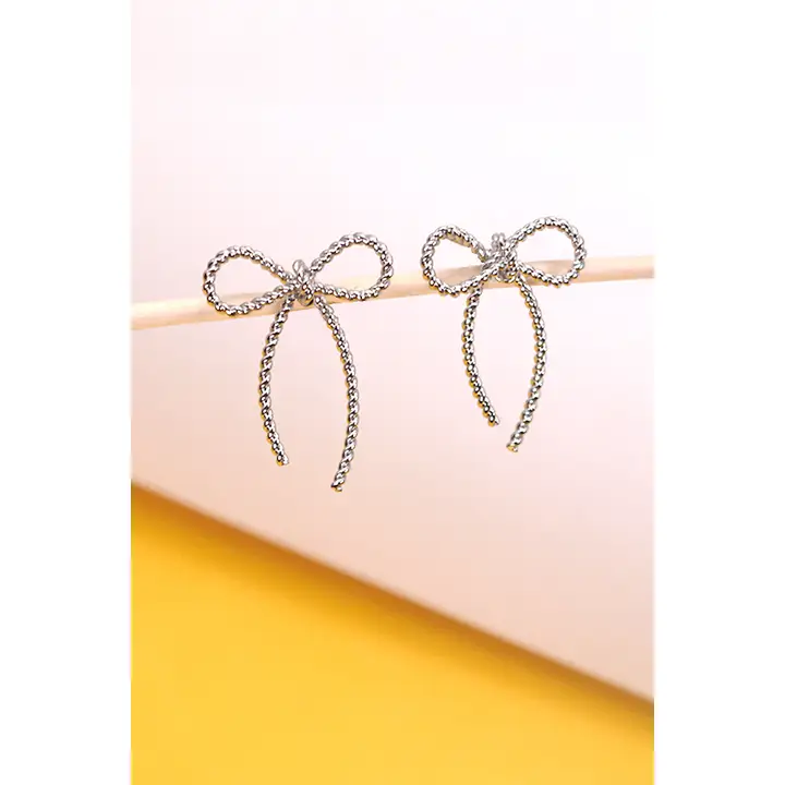 SILVER ROPE BOW EARRINGS