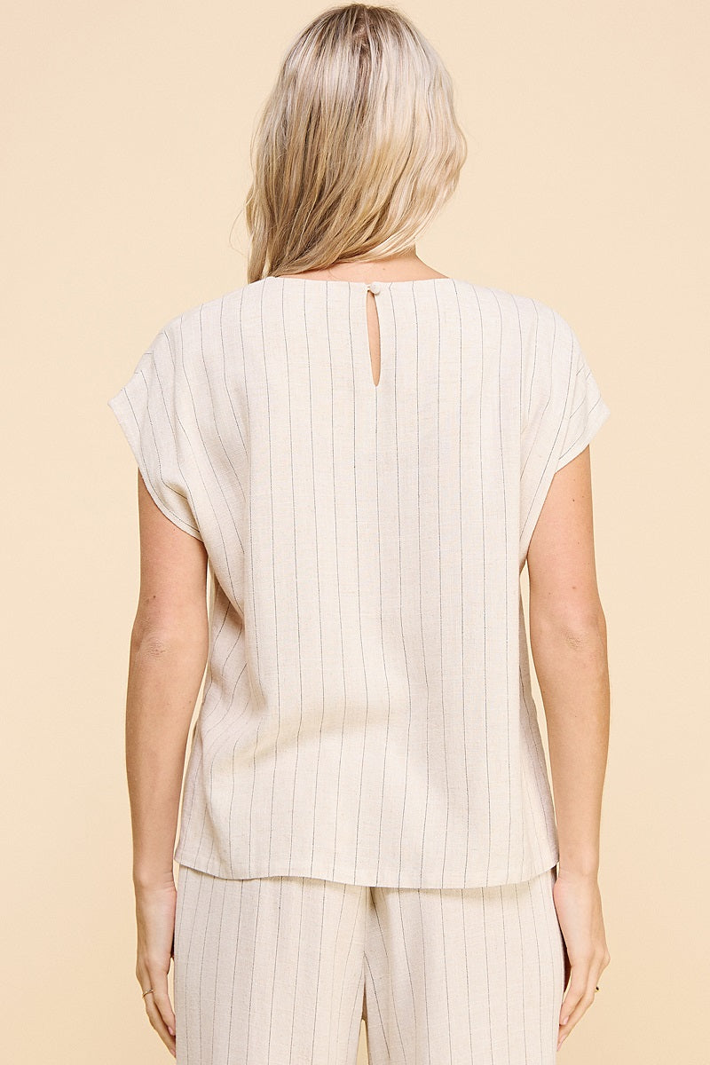PINSTRIPE VNECK HIGH-LOW TOP