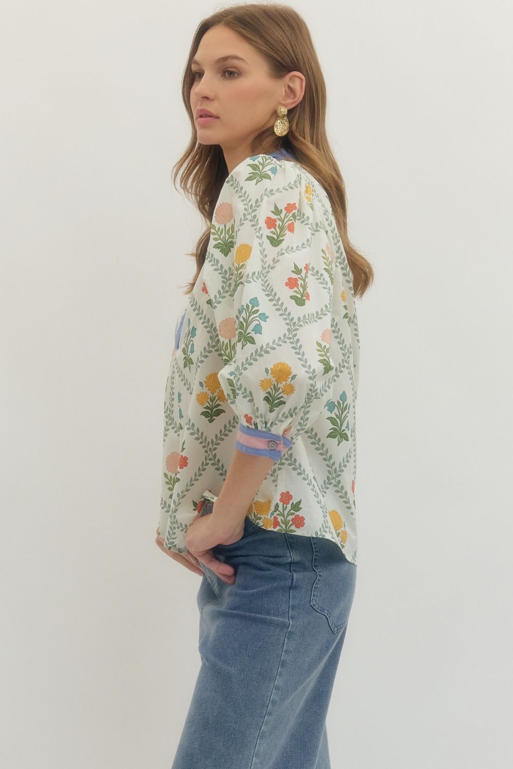 RUFFLE TRIM FLORAL TOP