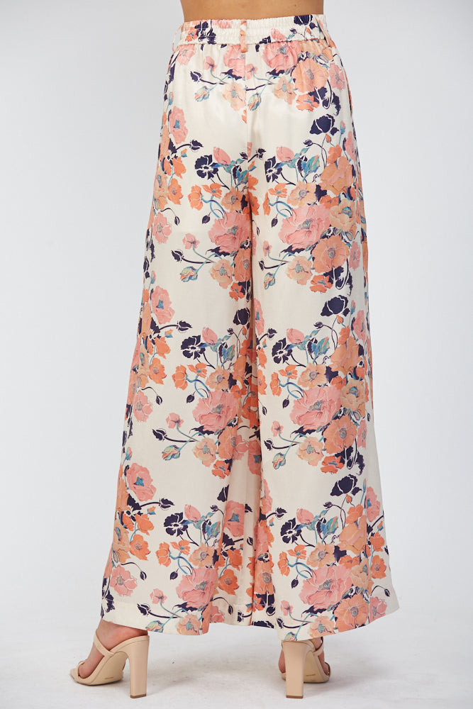 FLORAL SATIN WIDE LEG PANT