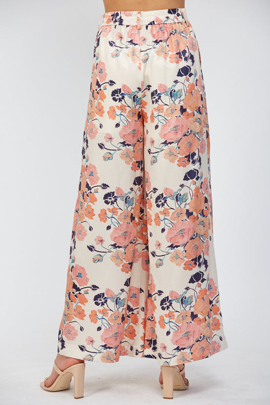 FLORAL SATIN WIDE LEG PANT