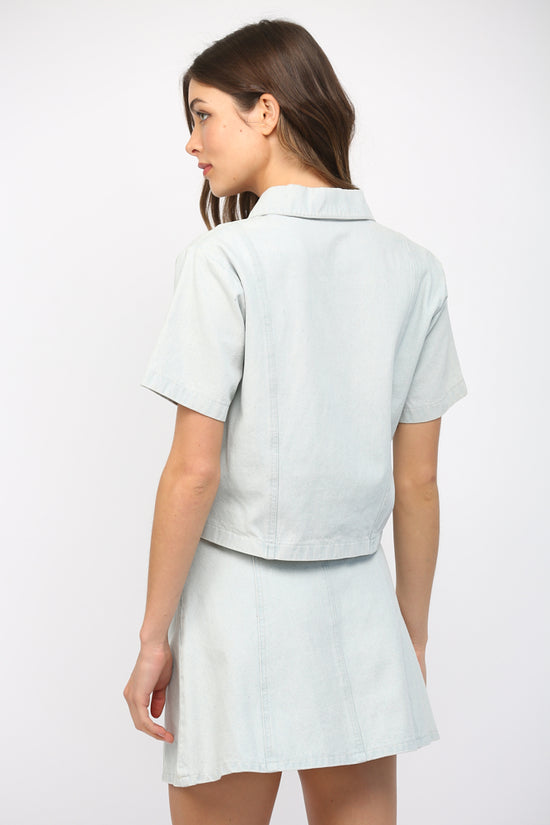 SHORT SLEEVE WASHED DENIM JACKET