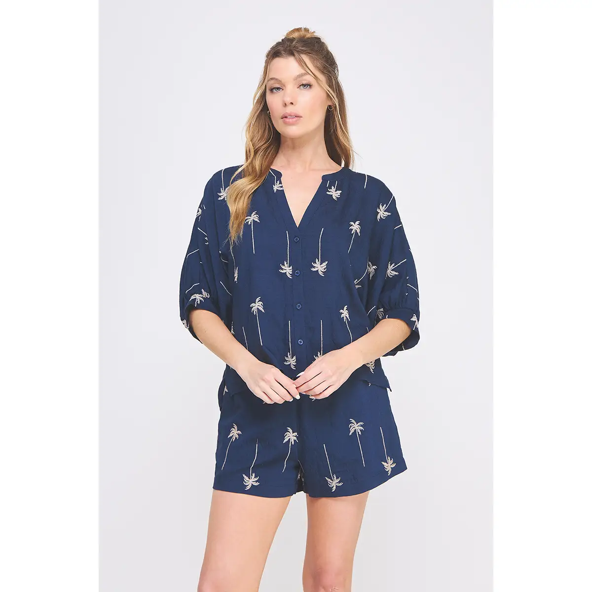 EMBROIDERED PALM TREE DOLMAN TOP