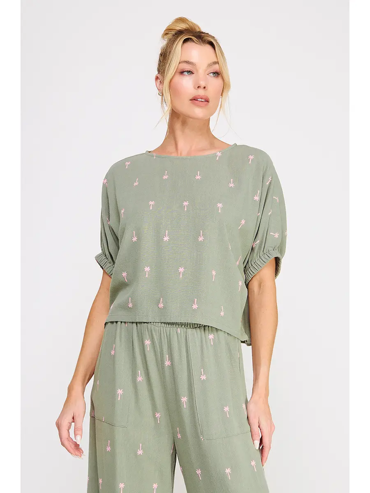 PALM TREE LINEN DOLMAN TOP