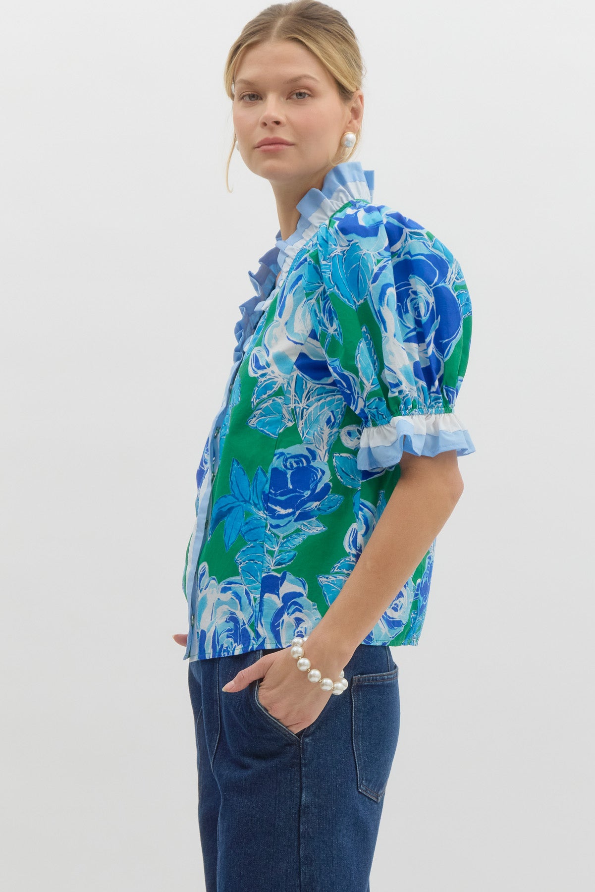 Floral Ruffle-Trim Blouse