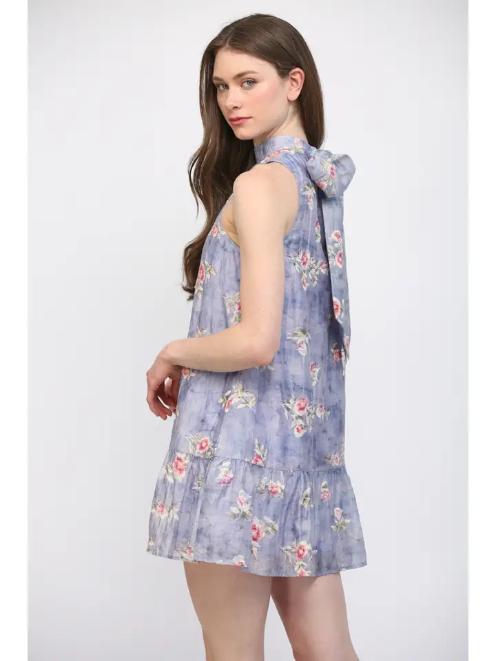 HIGHNECK FLORAL MINI DRESS