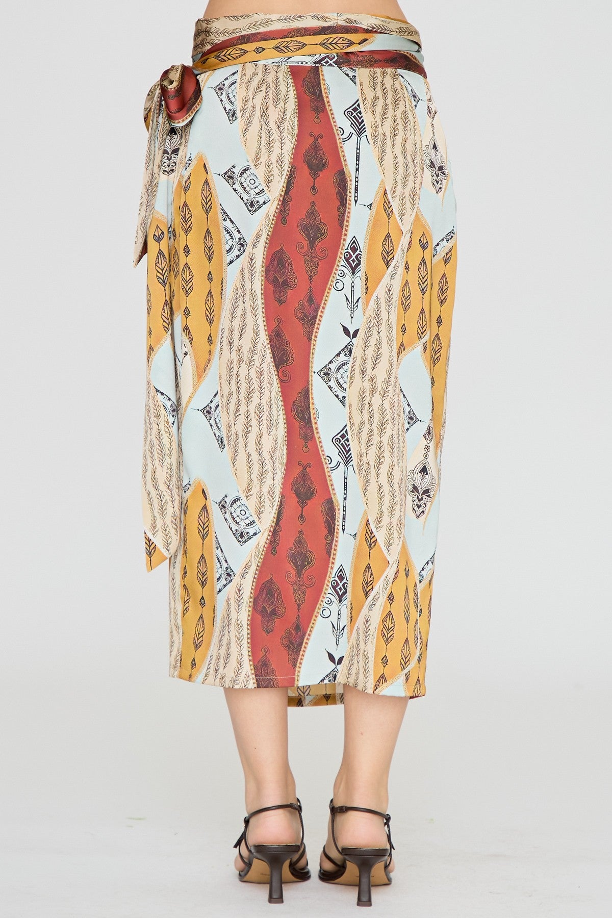 Printed Wrap Midi Skirt