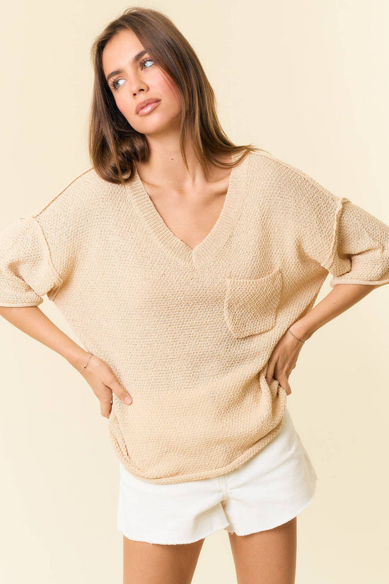 Textured V-Neck Drop-Shoulder Top