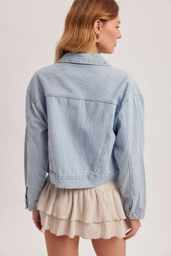 LOOSE FIT STRIPED CROP DENIM JACKET