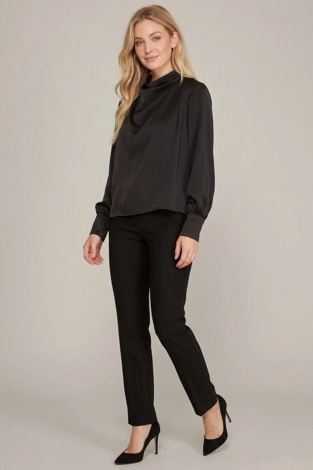 SHE & SKY Satin Cowl-Neck Top in black - view 4