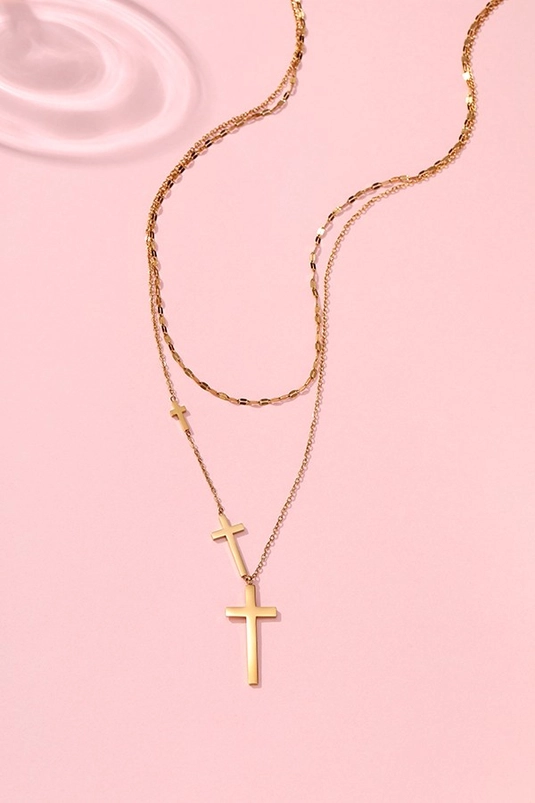 TARNISH FREE LAYERED CROSS NECKLACE