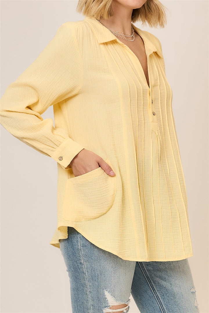 PLEATED BUTTON DOWN BLOUSE