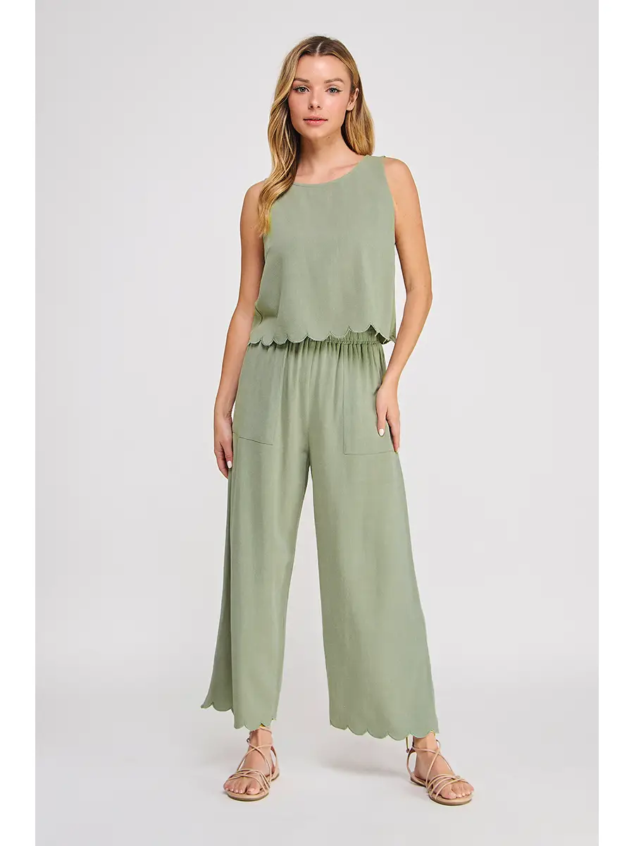 SCALLOP HEM LINEN PANT