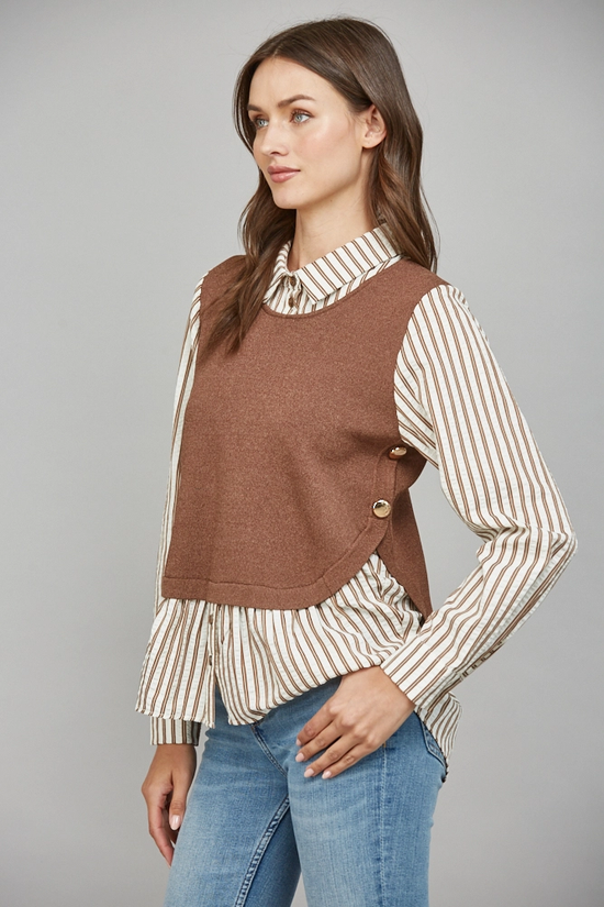 KNITTED VEST TWOFER SHIRT