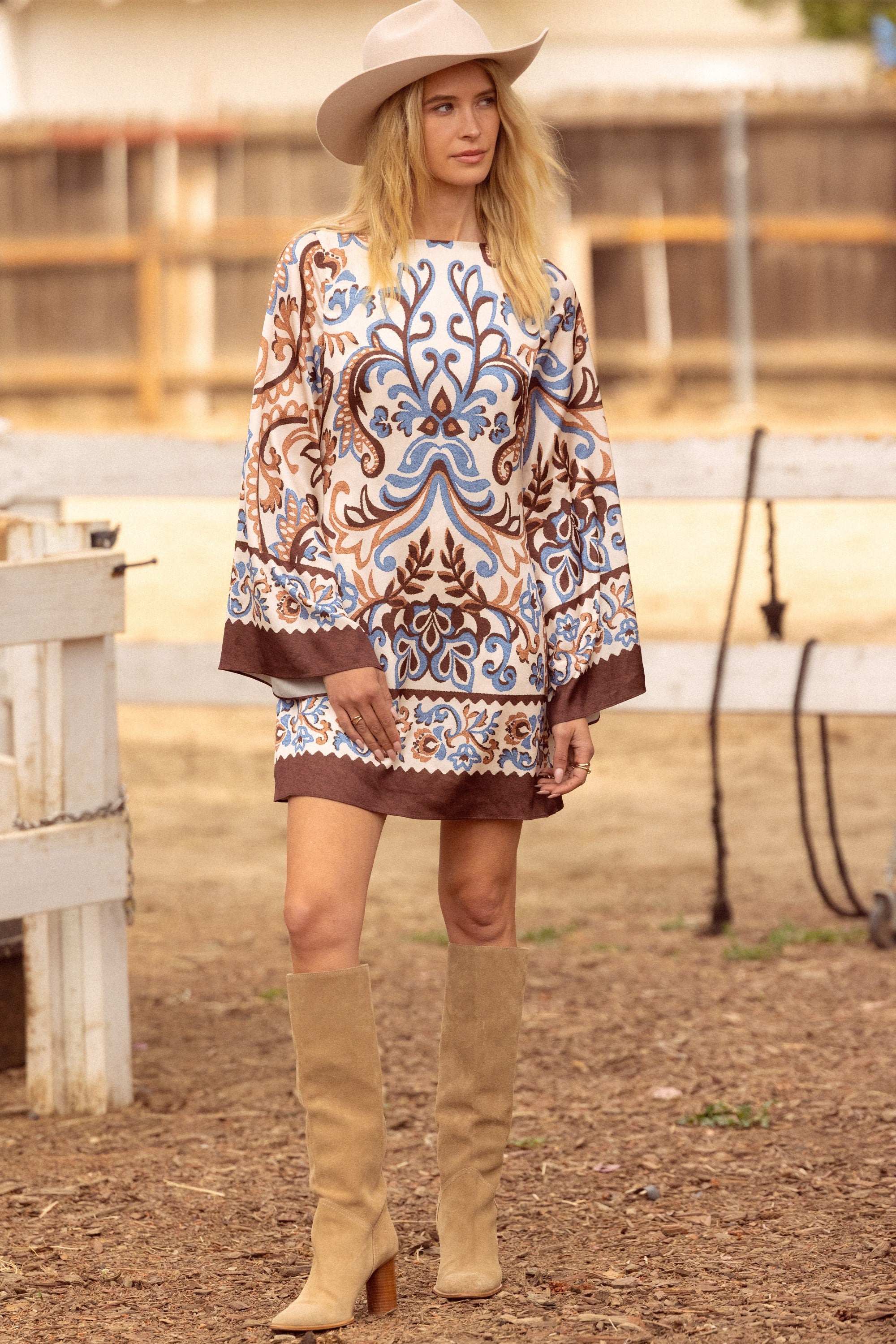 BELL SLEEVE PRINTED MINI DRESS