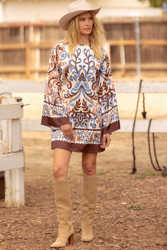 BELL SLEEVE PRINTED MINI DRESS