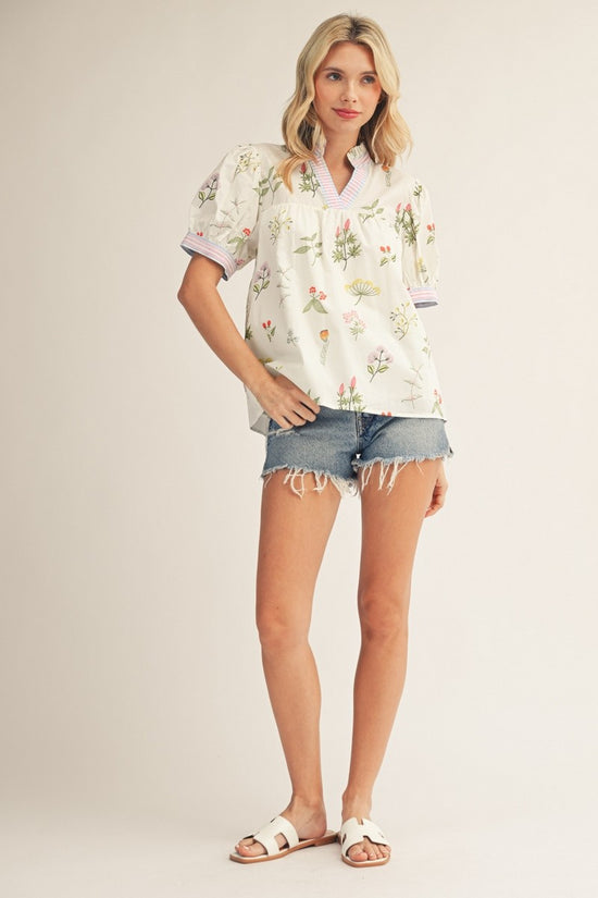 STRIPE FLORAL BABYDOLL TOP