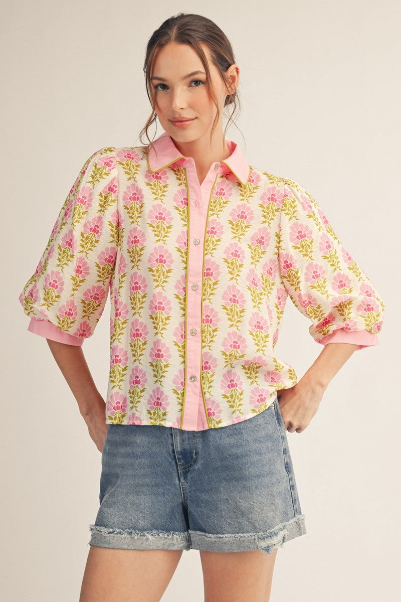 LOVELY FLORAL BUTTON UP TOP