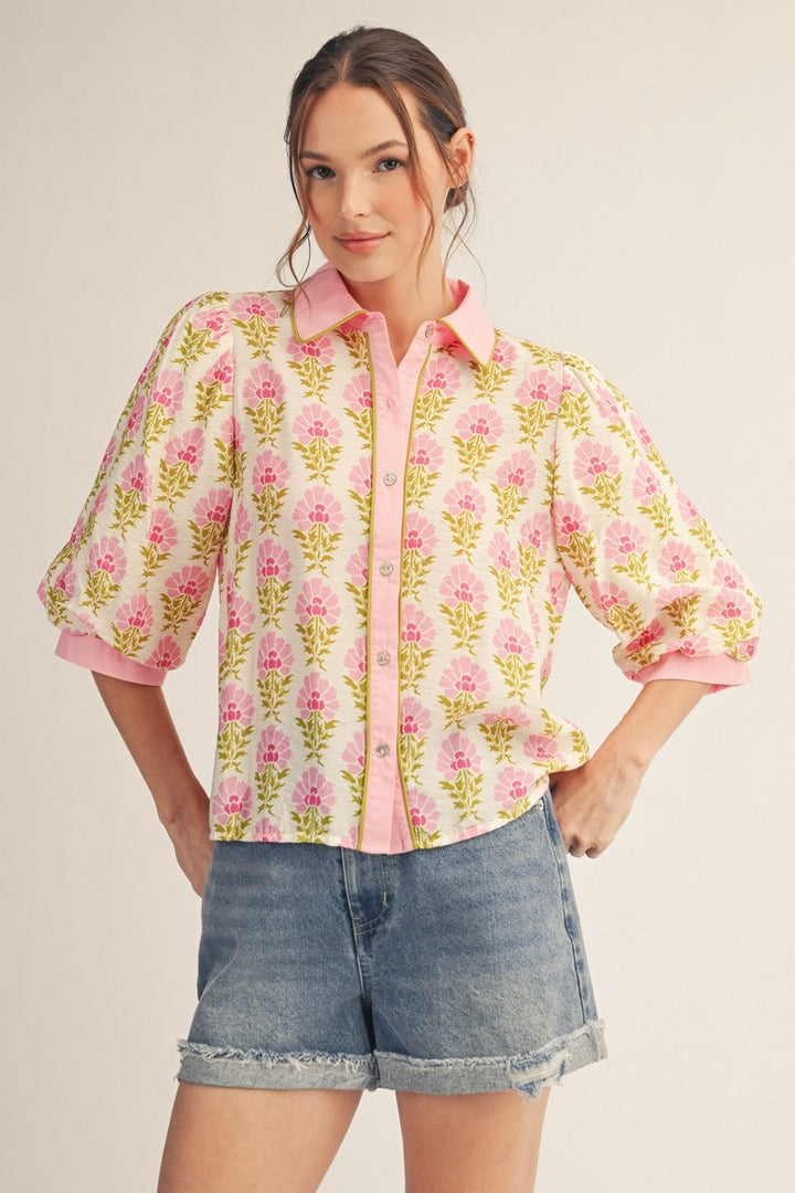 LOVELY FLORAL BUTTON UP TOP