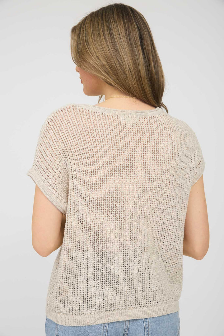 DROP SHOULDER CROCHET KNIT TOP