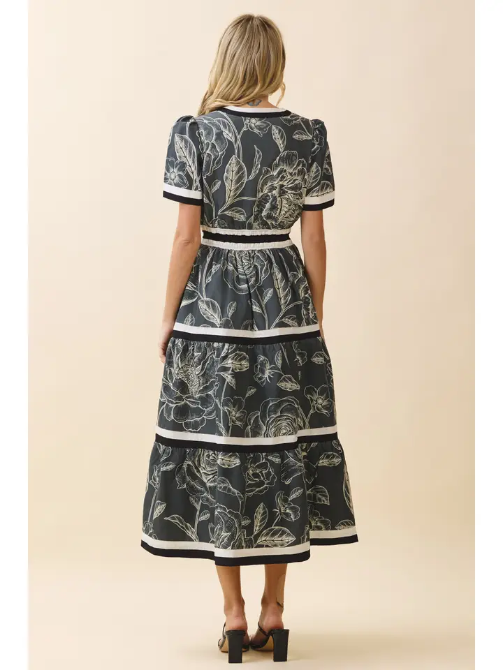 FLORAL FRONT SLIT MIDI DRESS