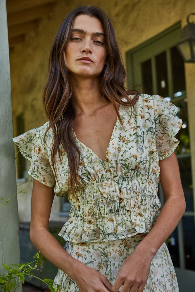 FLORAL PRINT VNECK TOP