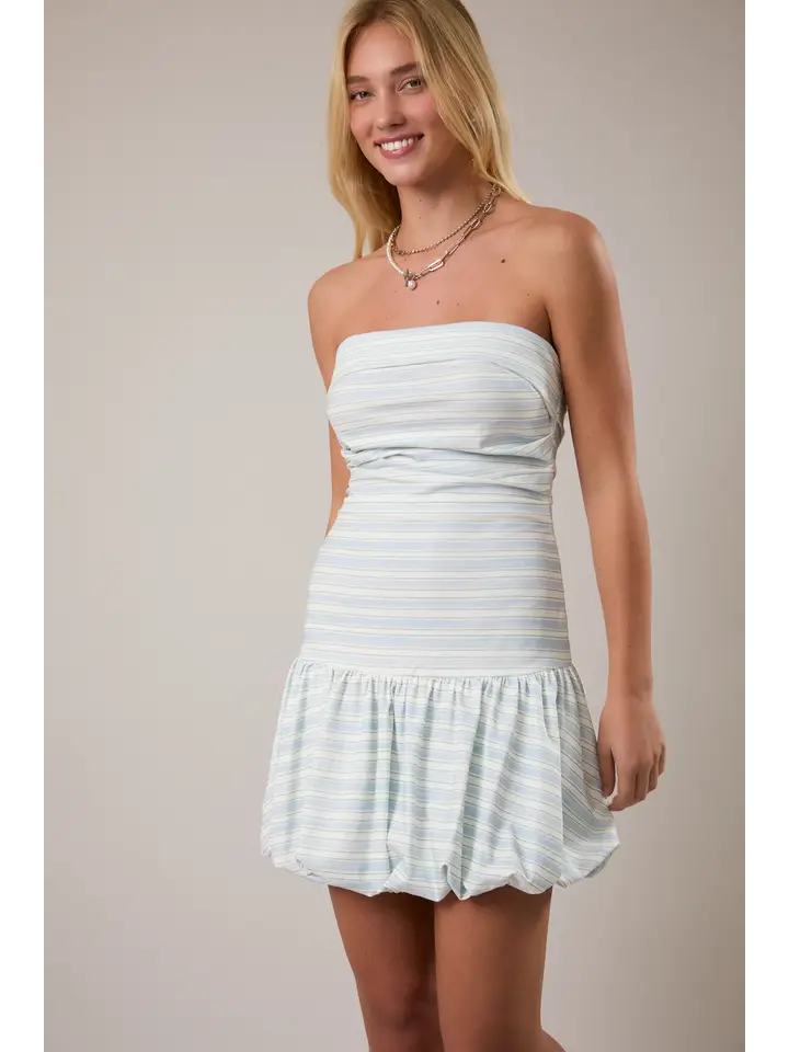 STRAPLESS STRIPED BUBBLE DRESS